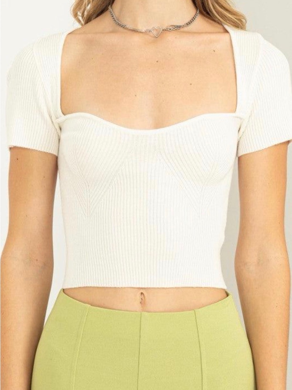 Astr Ivory Alta Ribbed Corset Style Crop Top